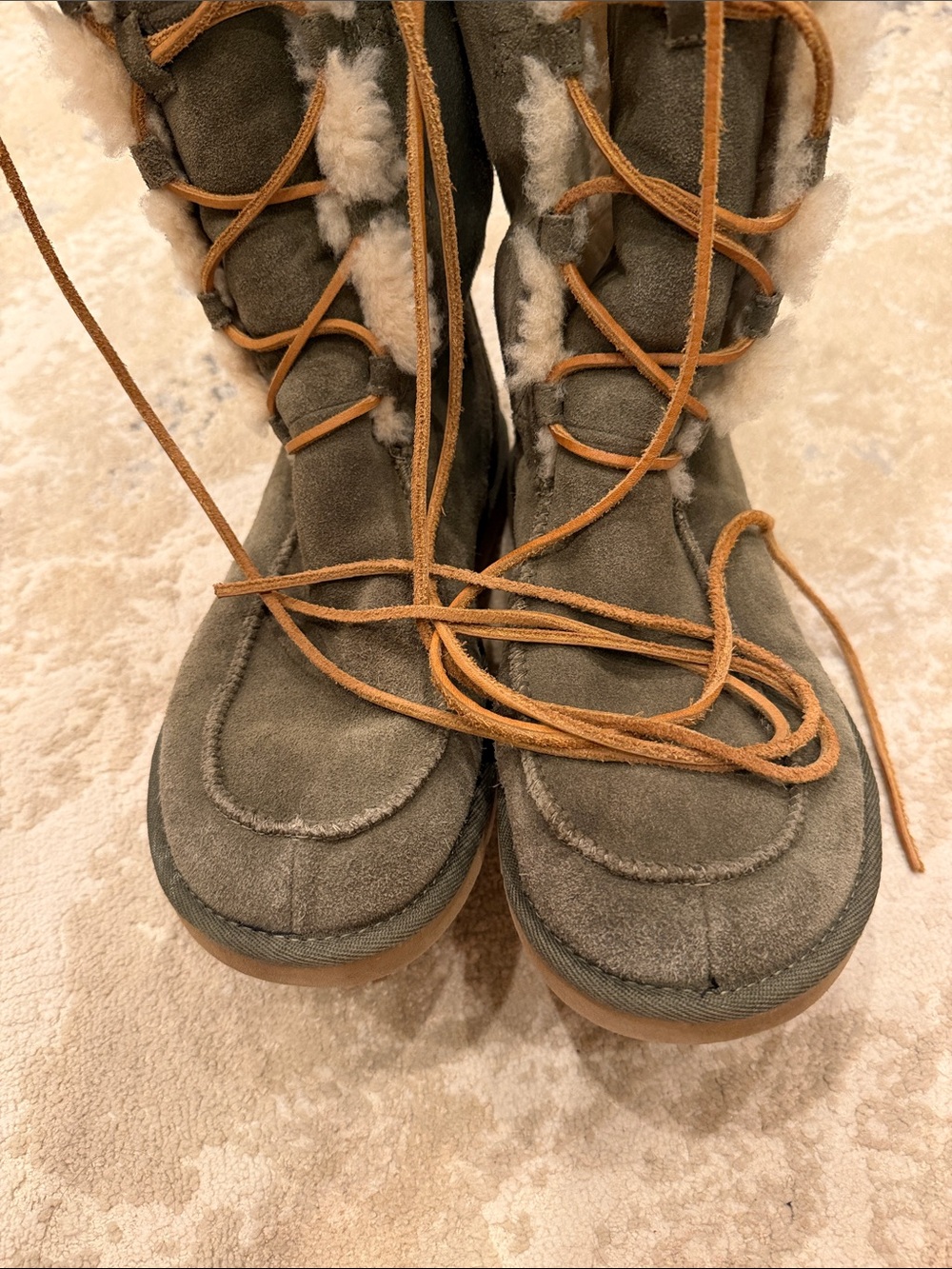 UGG Whitley Sage Green Suede Sheepskin Shearling Fur Boots Size 10 - Picture 3 of 12